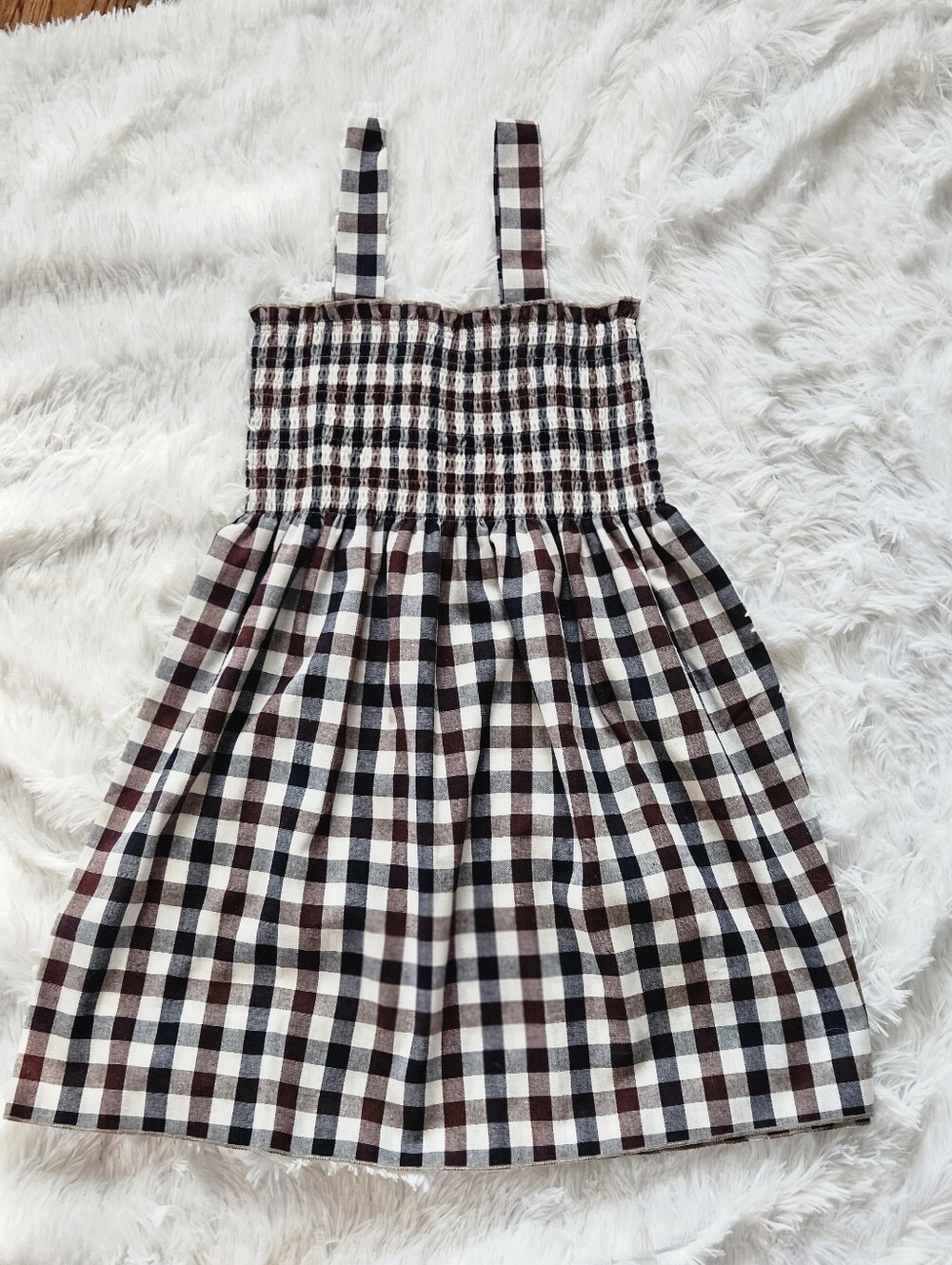 Gingham Smocked Sundress in Black, Maroon & White Size 8